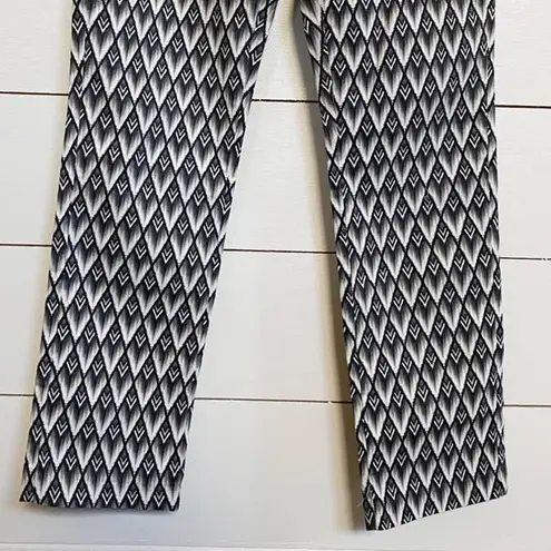 H&M High Waisted Ankle Crop Pants Side Zip Abstract Print Grey Stretch SZ 10 Black