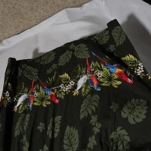 Palm Leaf Print Green Tropical Smocked Midi Maxi Dress Parrots Island Beach XL