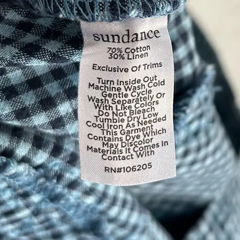 Sundance Life Of Dreams Gingham Plaid Pants Petite Blue Linen Cotton Sz P8