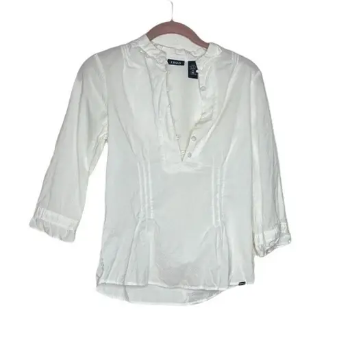 IZOD Cotton Popover Pullover Top White Half Buttoned Boho Size XS