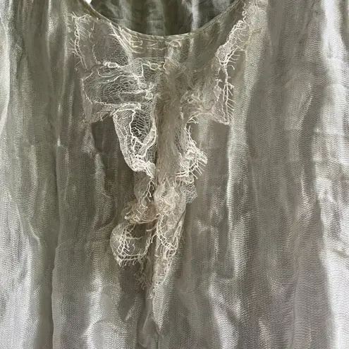 Lida Baday White Ruffled Sleeveless Tank Top Women's 10 Lace Sheer Silk Blend