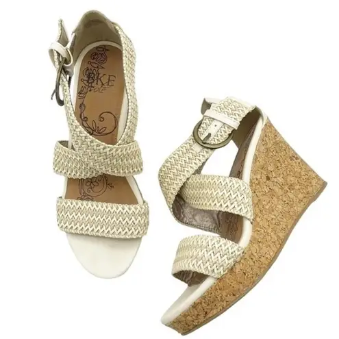 BKE Buckle Sole Reid Cream & Cork Platform Woven Strap Sandals Women’s Size 8.5