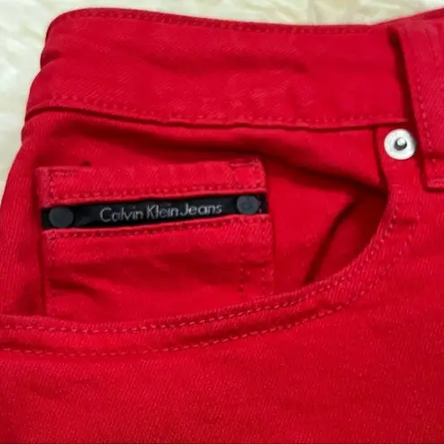 Calvin Klein Y2K Style CK  Tango Red Denim Mini Skirt 27