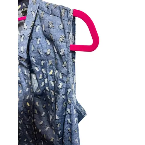 Nic+Zoe Blue Sleeveless A-Line Dress PM Tie Waist Chair Midi Beach Vacation