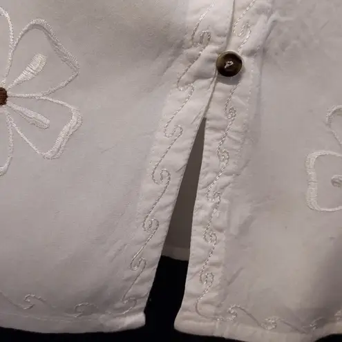 Raya Sun White Brown Button Front Floral Embroidery Animal Print Mini Swim Dress