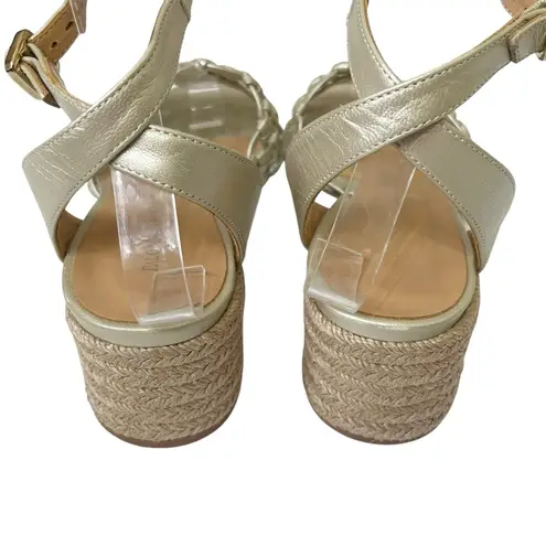 Paloma Barcelo Espadrille Sandals Gold Raffia Heel Women’s Size 37 Woven Leather Tan