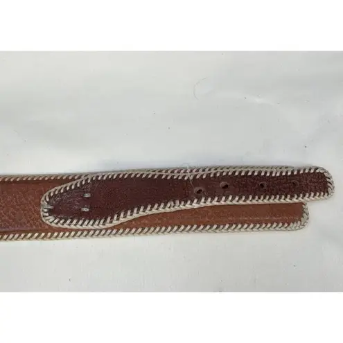 Western Women's Brown Leather Stitched Belt Overlap Buckle 42" L x 2" W SKU 5656