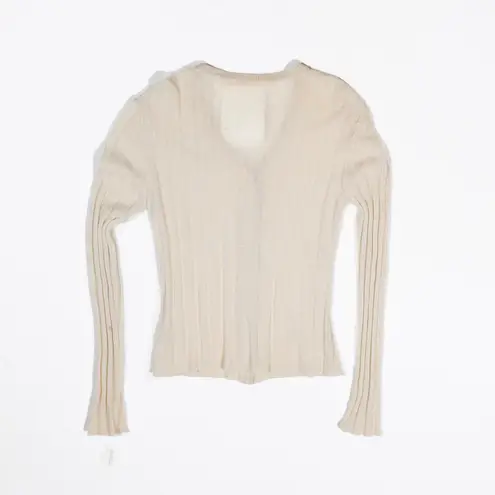 Chloé Chloe Cashmere Silk Ribbed Knit Stretch Button Front Cardigan Sweater Ivory S