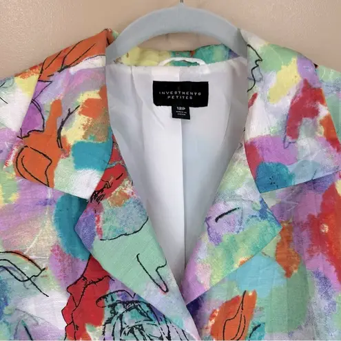 Investments Petites Colorful Linen Blend 3/4 Sleeve Jacket Blazer 12P