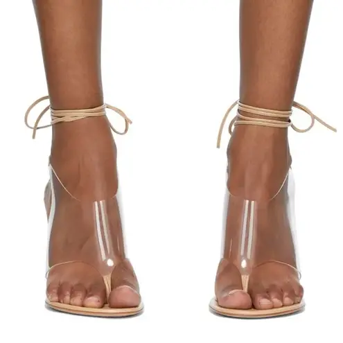 Gianvito Rossi Plexi PVC Leather Thong Heel Wraparound Sandals Size EU 36.5