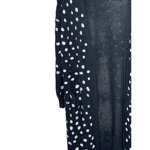 Umgee  Women's Sweaters Polka Dot Duster Open Knit Sweater Pocket Black Small