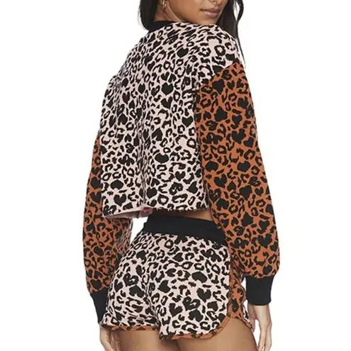 Beach Riot Ava Love Leopard Sweatshirt Cropped Women Size Medium Pink Colorblock