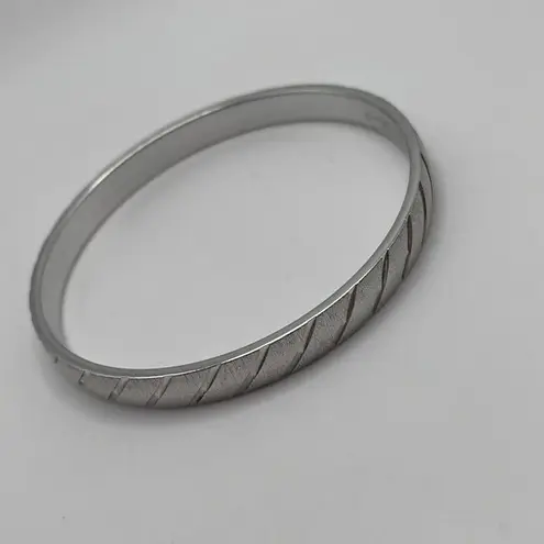 Monet Vintage Signed  - Silver Tone Bangle Bracelet Etched Stripes