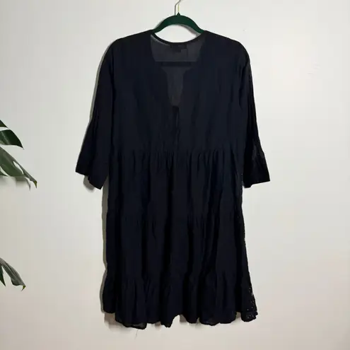 Shade Dress Women S Black Embroidery 1/2 Sleeve 100& Cotton Boho Coastal Minimal