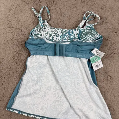 Sunsets Taylor Tankini Top Paisley Print Removable Pads Swimwear 32E/30F/28G Blue Size XL