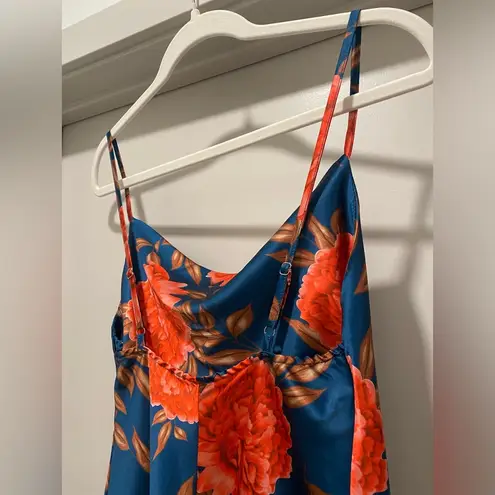 Cantonwalker Navy & Red Floral Cowl Neck Sleeveless Satin Slip Mini Dress