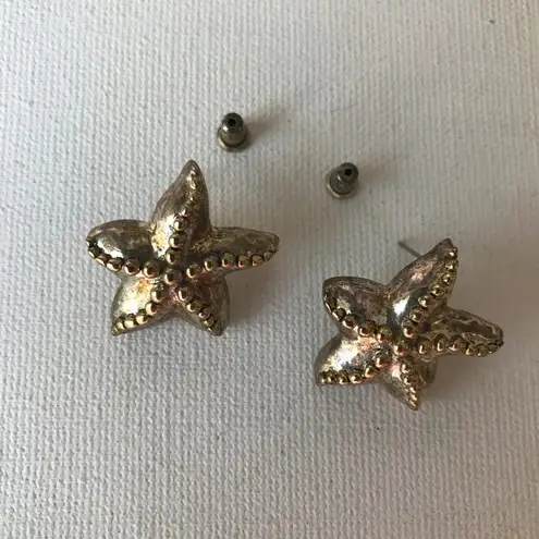Starfish Earrings Pierced Posts Metal Beach VTG Silver