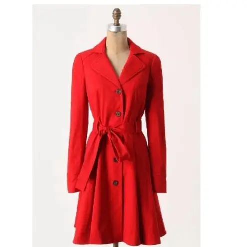 Anthropologie  Elevenses Red Corset Lace Up Trench Coat