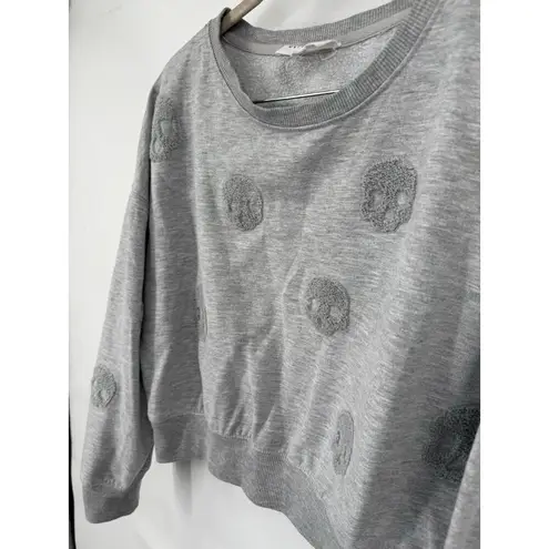 Olive & Oak Sherpa Skull Cropped Sweatshirt Women Small Silver Skater Goth