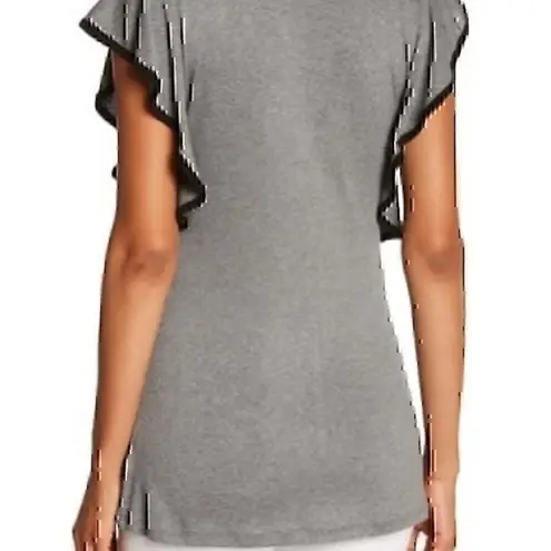 Bobeau Solid Gray White Keyhole Cutout Short Flutter Sleeve Blouse Top Small SM