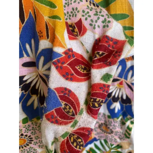 C&C California Casual Tropical Floral Print Linen Wide Leg Pants Sz Lg Colorful