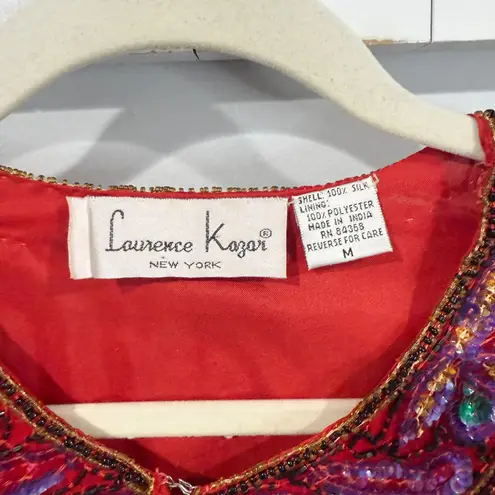 Laurence Kazar Vintage Red Beaded Silk Cropped Jacket Size M