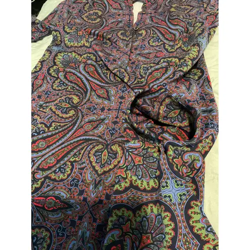 Womens Paisley Print Long Sleeve Collared Button Front Midi Dress Size Small Purple