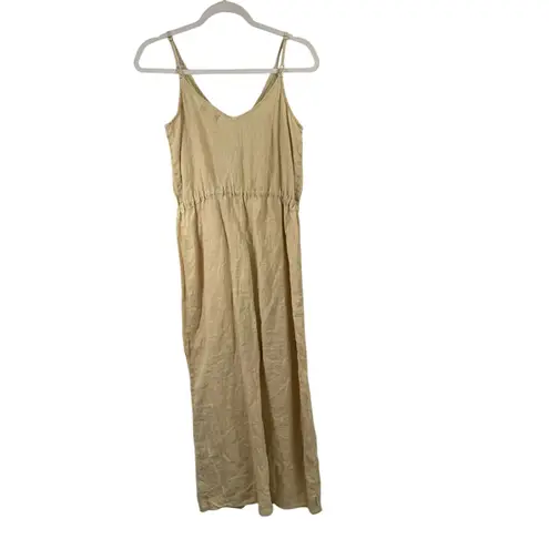 Bella Dahl 100% Linen Button Front Midi Dress Yellow Lagenlook Coastal Womens XS