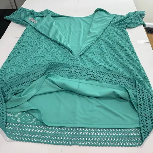 Catherines Teal Green Crochet Lace 3/4 Sleeve Knee Length Dress Size 4X