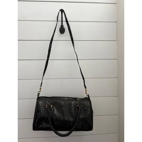 Eel Skin Black Satchel Handbag Shoulder Bag Y2K Vintage Purse w/ long strap