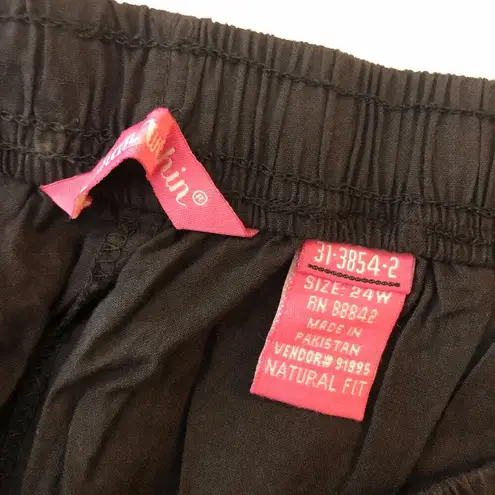 Woman Within Pants Elastic Waist Lightweight Cotton Natural Fit Black 24W