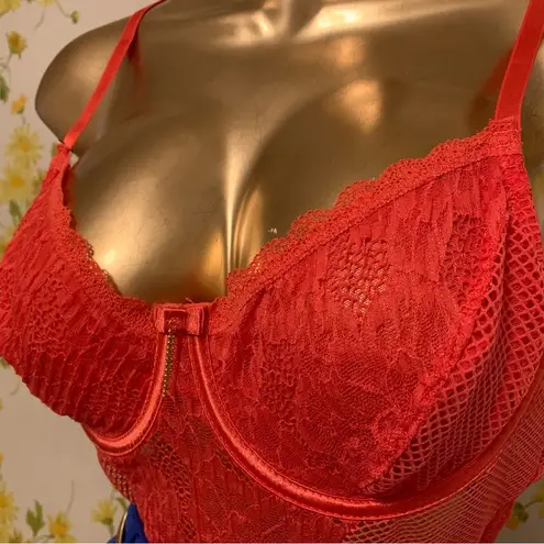 Rachel Roy lace teddy bodysuit in orange/coral size L