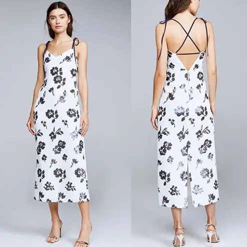 Self Portrait sleeveless floral sequin midi dress blue white sz 0