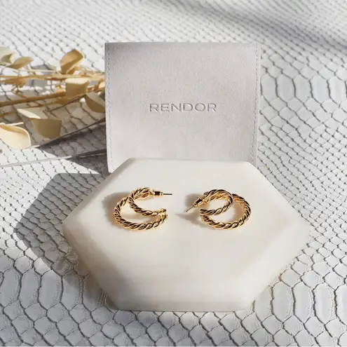 New Yellow Gold Rendor Double Hoop Earrings