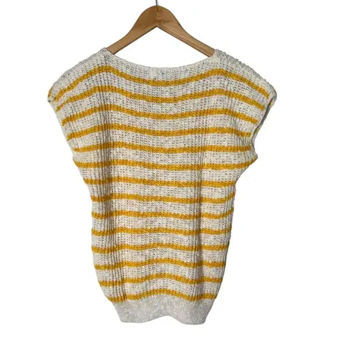 Rafaella Knit Top Womens M Yellow Striped Textured Cottagecore Preppy Coastal
