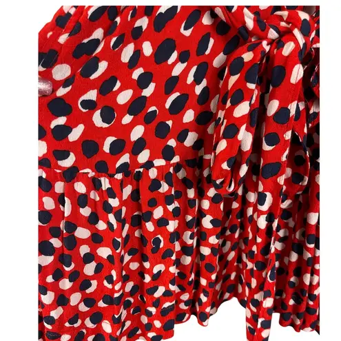 Free Assembly Long Sleeve Tiered Belted Mini Dress with Pockets Size Small Red