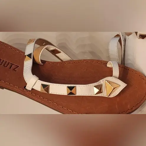 Schutz Courtney Studed Wrap Sandal White Gold Size 6B