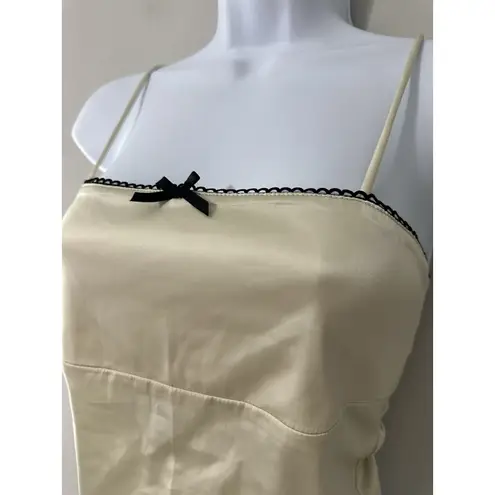 COMMENSE Cream Satin Cami Top Black Trim Open Tie Back Cropped Size M Size M