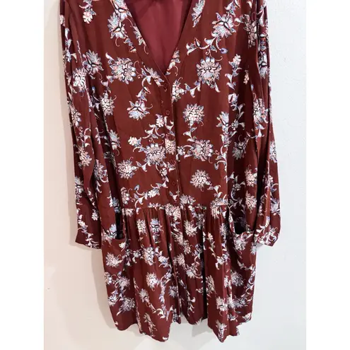 Garnet Hill Red Floral Dropwaist Button-Up Dress Size 10 NEW Pockets Winter