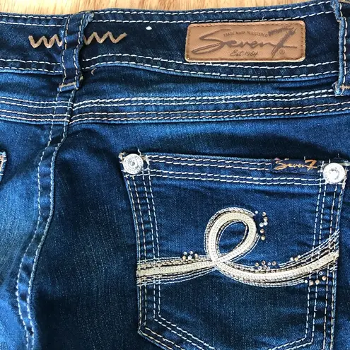 SEVEN 7 Low Rise Medium Wash Distressed Blue Denim Skinny Jeans Women's Size 28