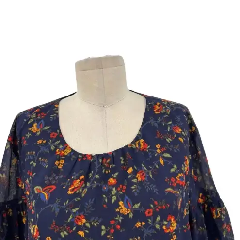 Madewell  Ruffle Sleeves Floral-Vine Moonless Navy‎ Blue Blouse Shirt Top Size XL