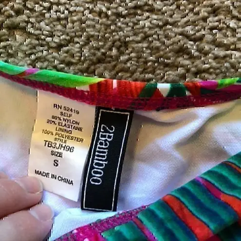 NEW NWT 2BAMBOO Green Pink Red Tropical Leaves Leaf Floral Bikini Bottom Small