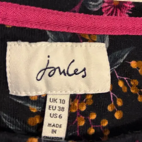 Joules Long Sleeve Floral Print Crew Neck Top Women Size 6 UK 10 EU 38 Black