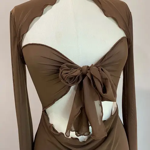 House Of CB  Natalia Chocolate Power Mesh Front Tie Midi Dress Size M