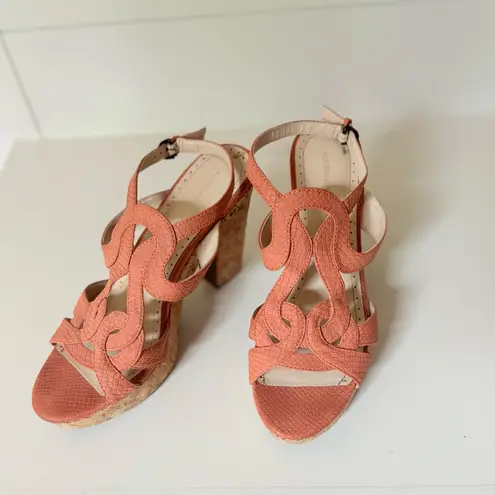 Adrienne Vittadini orange leather wedge size 9 Platform Cork Wedge Sandal