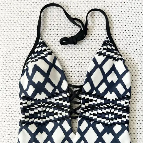 Seafolly Australia Blue White Black Modern Tribe Deep V Neck Maillot One Piece