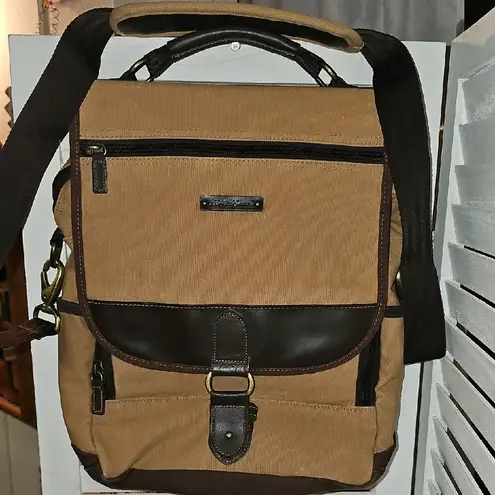 Eddie Bauer  Brown Canvas Backpack with Leather Accents