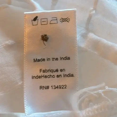 Emerson Fry India Collection White Laurent Flutter Sleeve Top Large Lined Button Tan