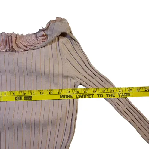 Prominence Women's Pink Ribbed Knit Square Neck Ruffled Long Sleeve Sweater L Size L