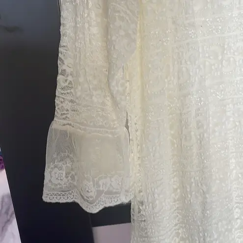 Cream Asymmetrical Ruffled mini dress 3/4 sleeve Size XL